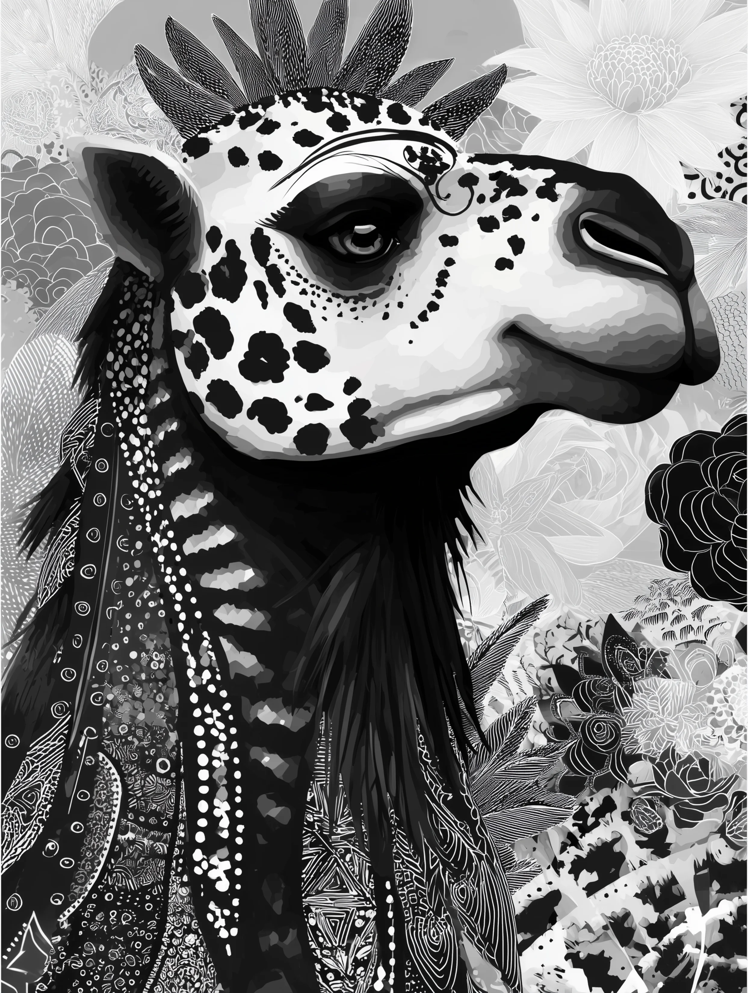 Free printable camel coloring page for adults featuring bearded camel